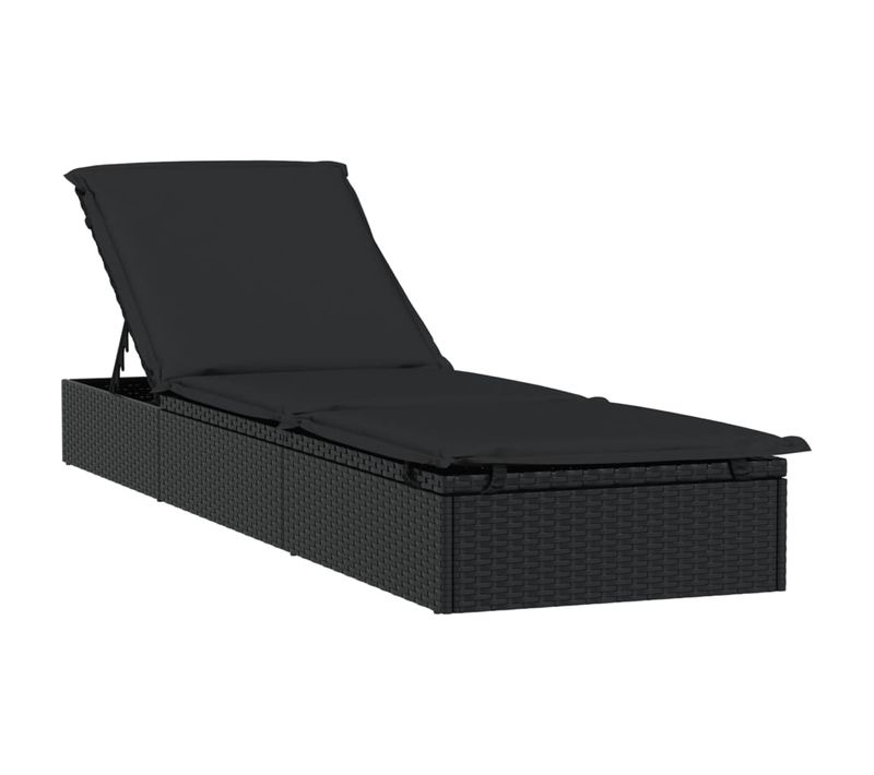 Chaise Longue 1 PC Avec Coussin Noir 201x55x62cm Résine Tressée