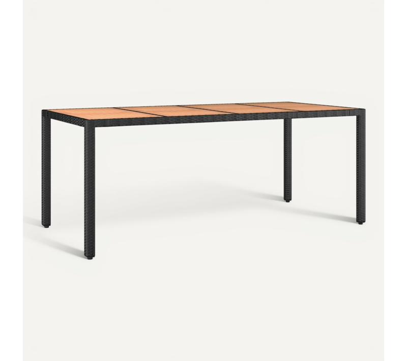 Table De Jardin Avec Plateau En Bois Noir Résine Tressée Bois Massif Patio Terrasse Extérieur