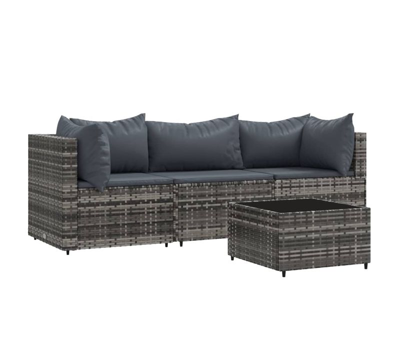 Salon De Jardin 4 Pièces Avec Coussins Gris Résine Tressée