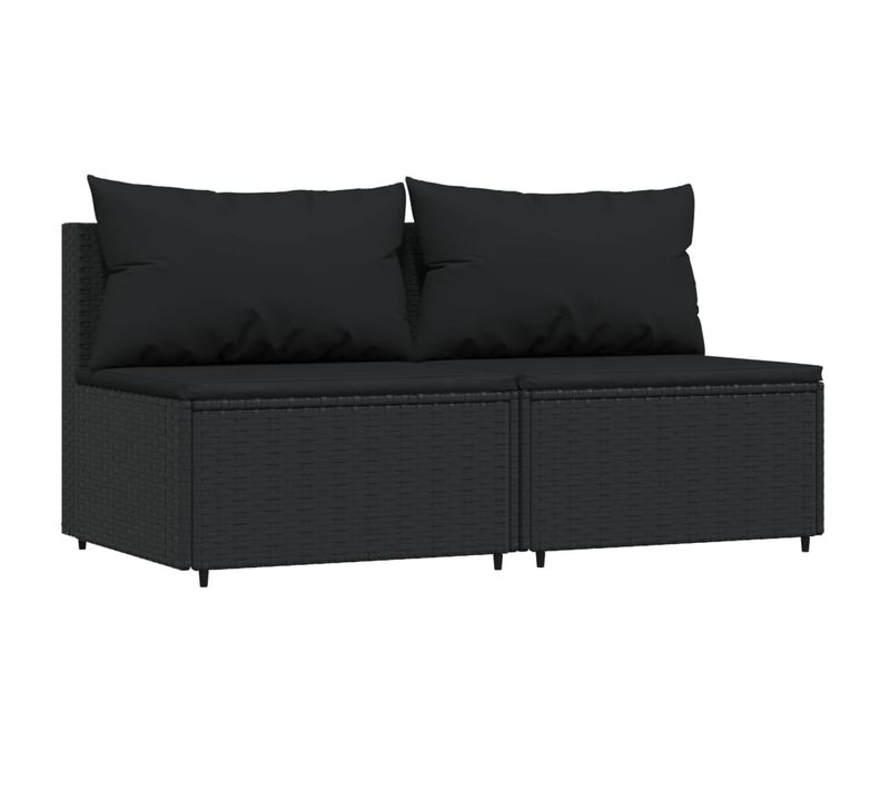 Canapés Centraux De Jardin Et Coussins 2pcs Noir Résine Tressée