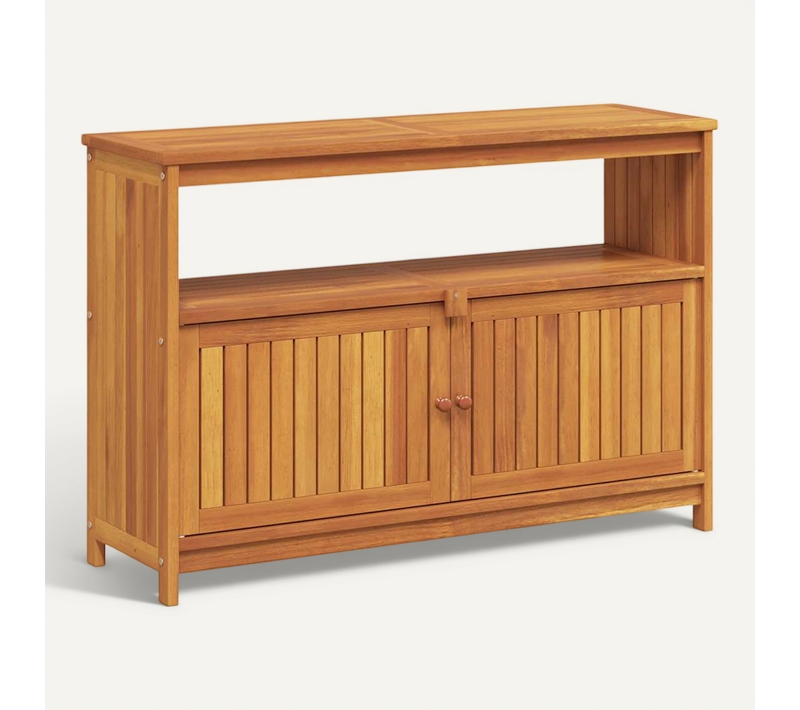 Table Console De Jardin Avec Étagère Et Compartiment 110x35x75 Cm Bois Massif D'acacia Entrée