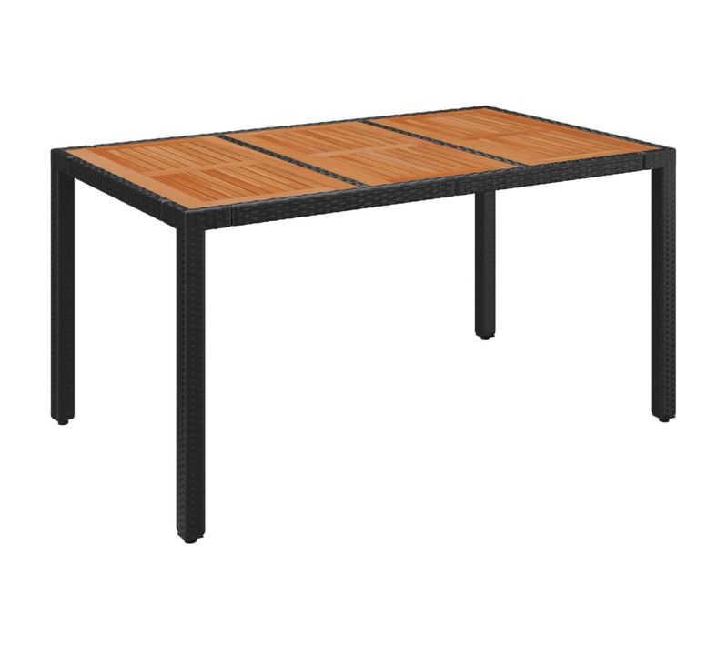 Table De Jardin Dessus En Bois Noir 150x90x75 Cm Résine Tressée