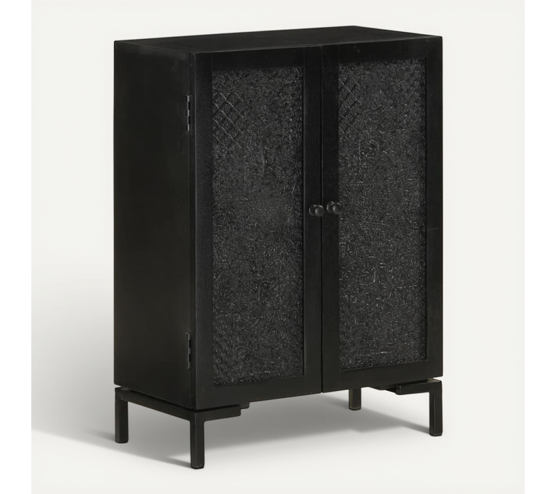 Buffet Noir 55x30x77 Cm Bois Massif De Manguier Et Fer