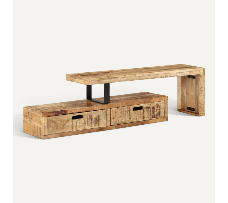 Meuble TV (118-200) X 30 X 40 Cm En Bois Massif De Manguier