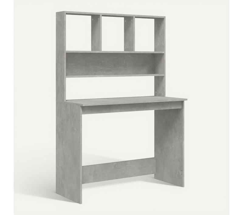 Bureau Avec étagères Et Rangement Compact Gris Béton 102x45x148 Cm Bois Composé
