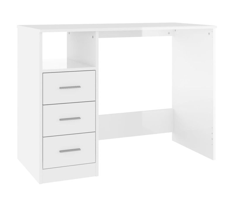 Bureau Et Tiroirs Blanc Brillant 102x50x76 Cm Bois Contreplaqué