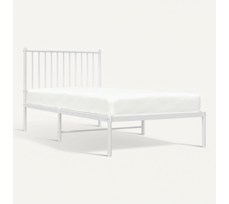 Cadre De Lit Métal Avec Tête De Lit Blanc 90x190cm