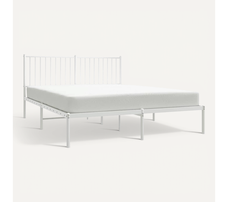 Cadre De Lit Métal Sans Matelas Et Tête De Lit Blanc 160x200 Cm