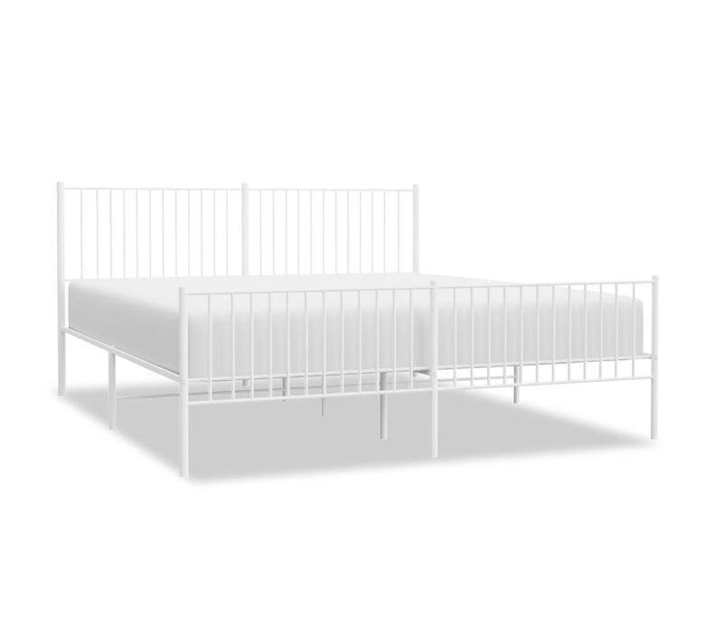 Cadre De Lit Métal Sans Matelas Et Pied De Lit Blanc 200x200 Cm