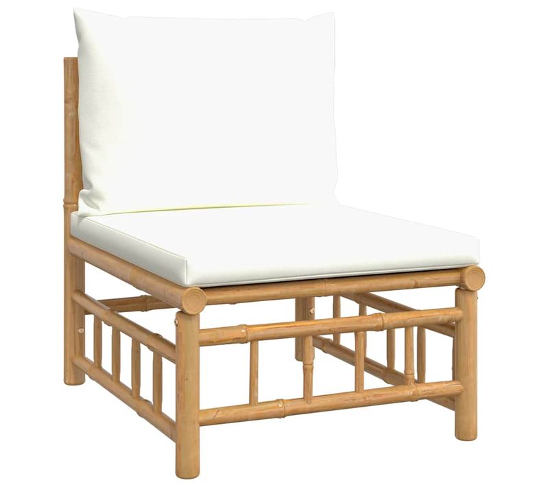 Canapé Central De Jardin Avec Coussins Blanc Crème Bambou