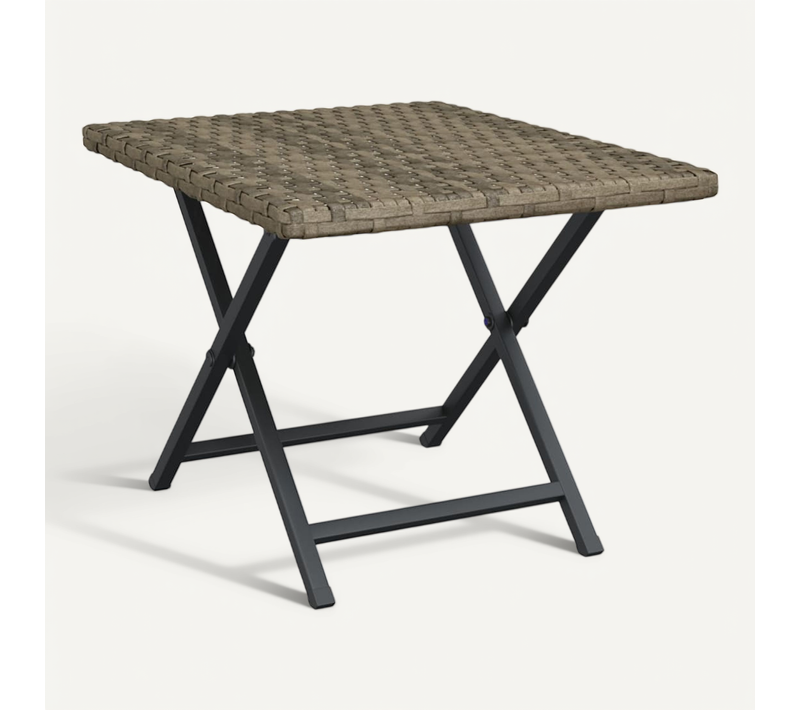 Table Pliable Gris 45x35x32 Cm Résine Tressée Meuble De Jardin Patio Terrasse Extérieur