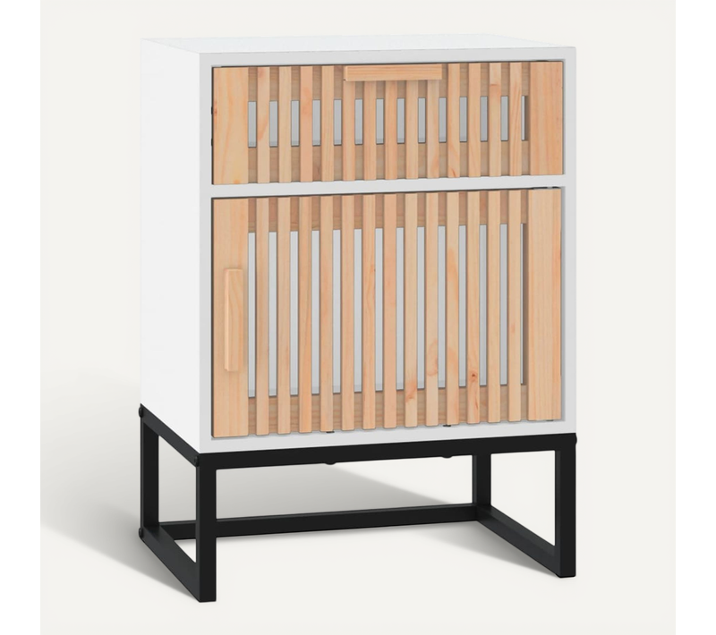 Table De Chevet Blanc 40x30x55,5 Cm Bois Contreplaqué Et Fer