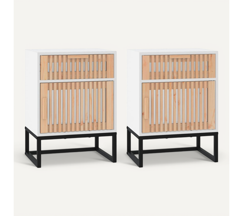 Tables De Chevet 2pcs Blanc 40x30x55,5cm Bois Contreplaqué Et Fer