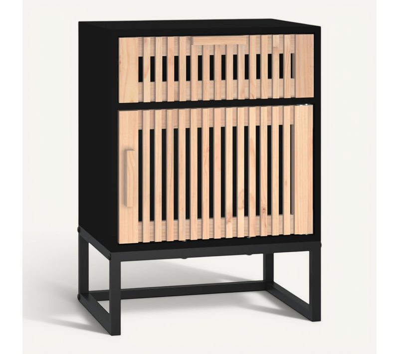 Table De Chevet Noir 40x30x55,5 Cm Bois Contreplaqué Et Fer