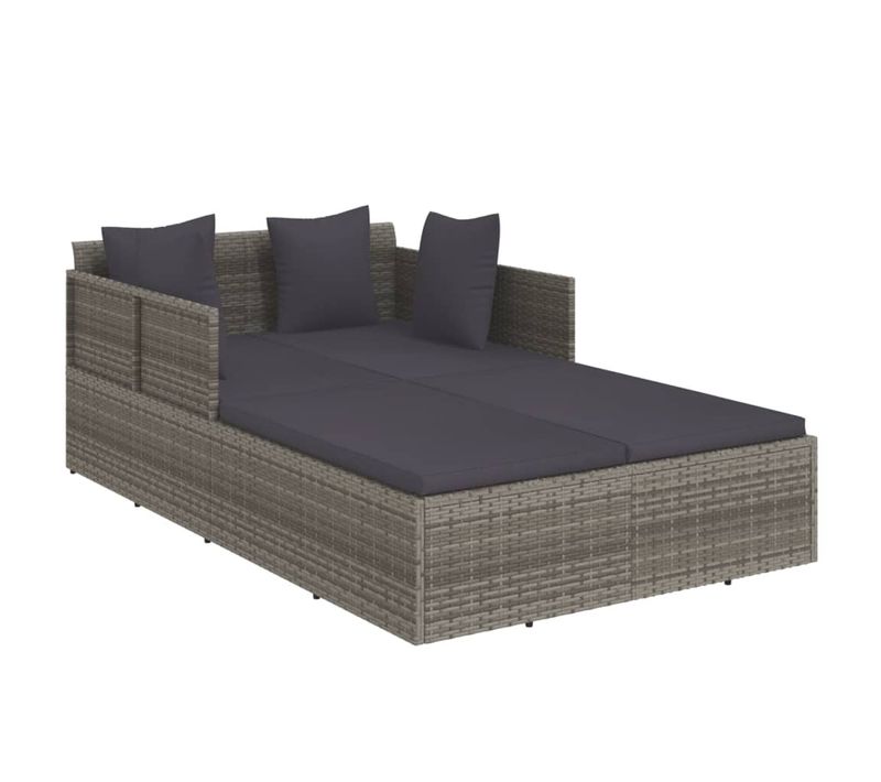 Chaise Longue Avec Coussins Gris 182x118x63 Cm Résine Tressée