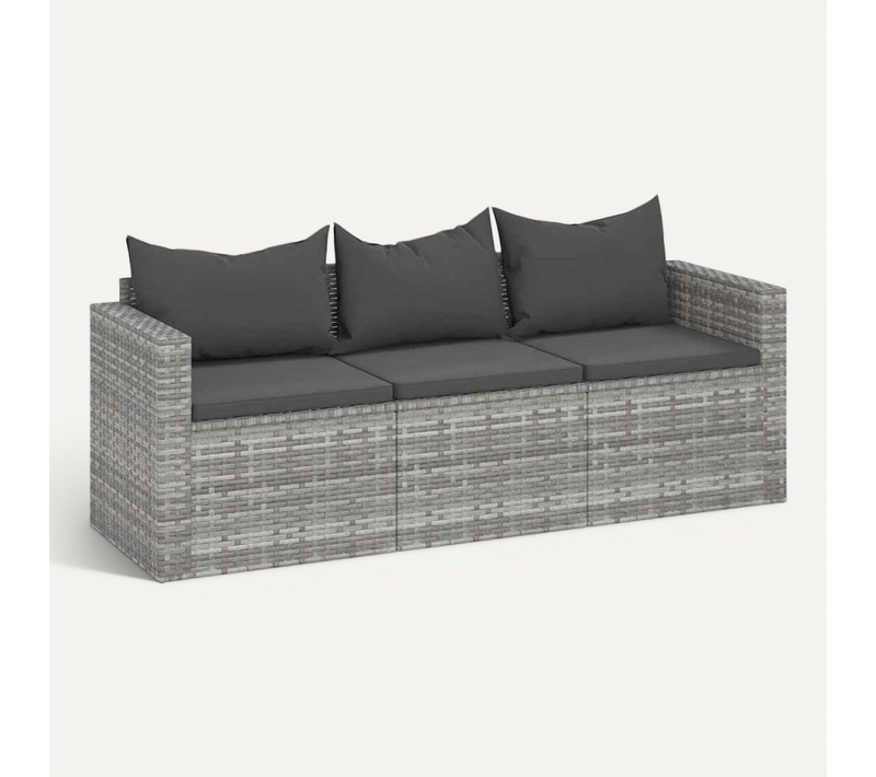 Canapé De Jardin 3 Places Avec Coussins Gris Résine Tressée Modulaire