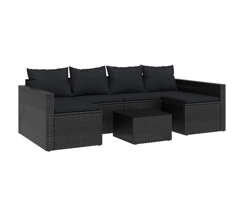 Ensemble Salon 2 Pièces Rattan Pe Avec Coussins De 5 Cm D'épaisseur et Table D'appoint Noir