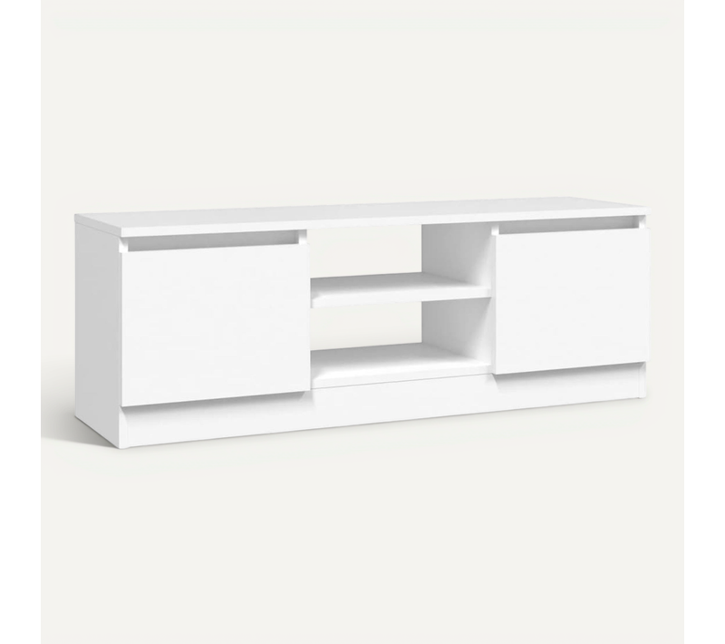 Meuble TV 102x30x36 Cm Blanc Avec Porte Design Moderne Pour Salon