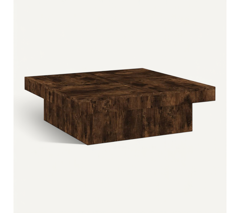 Table Basse Chêne Fumé 90x90x28 Cm Bois Contreplaqué