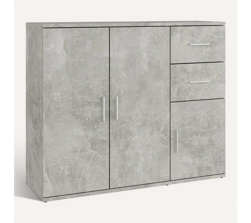 Buffet Gris Béton 91x30x75 Cm Avec Rangements Design Moderne