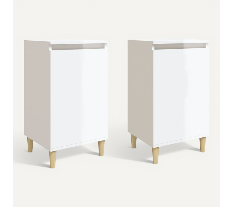 Tables De Chevet 2pcs Blanc Brillant 40x35x70cm Bois Contreplaque