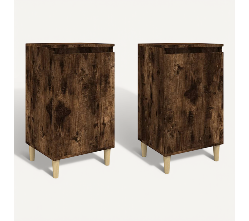 Tables De Chevet 2 Pièces Chêne Fumé 40x35x70 Cm Bois Contreplaqué