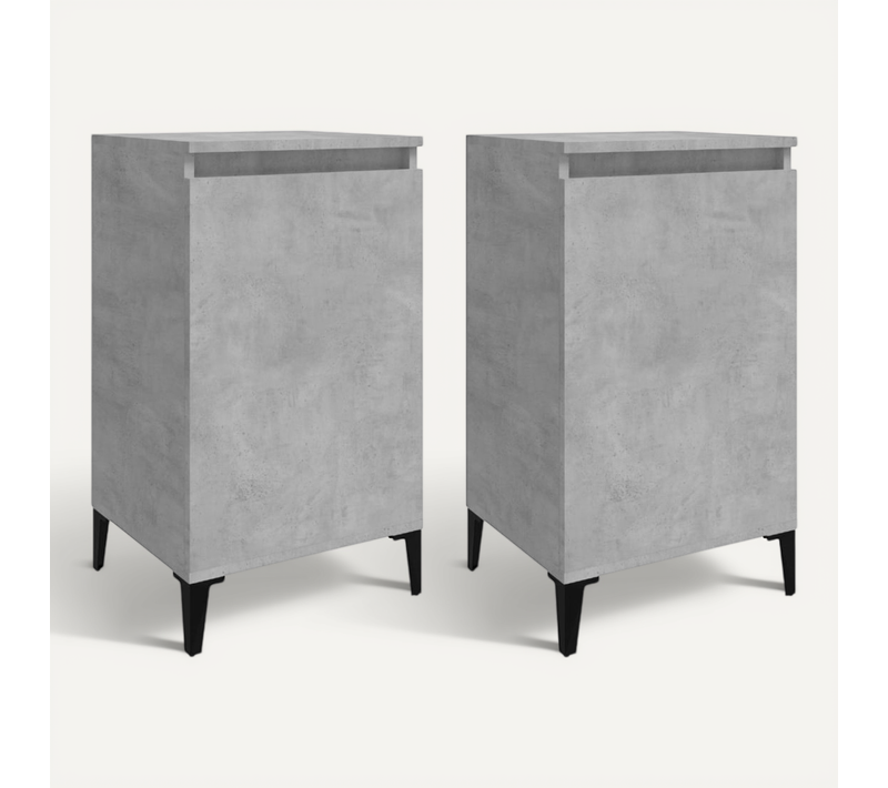 Tables De Chevet 2 Pièces Gris Béton 40x35x70 Cm Bois Contreplaqué