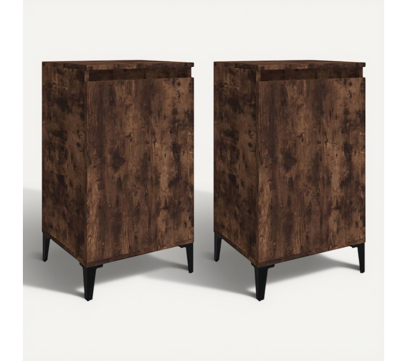Tables De Chevet 2 Pièces Chêne Fumé 40x35x70 Cm Bois Contreplaqué