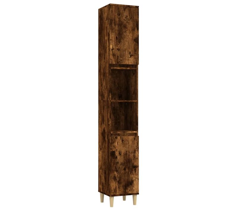 Armoire De Bain Chêne Fumé 30x30x190 Cm Bois Contreplaqué