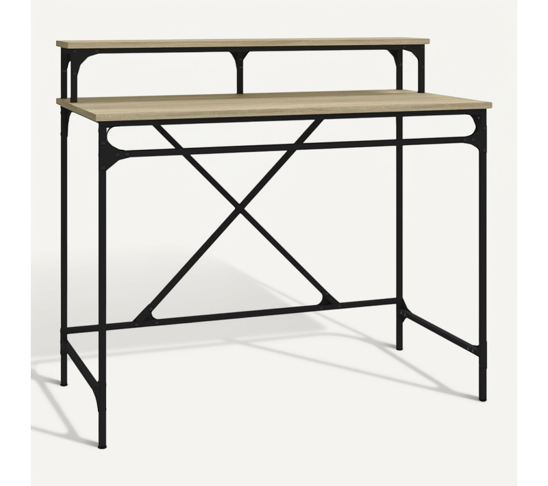 Bureau Chêne Sonoma 100x50x90 Cm Bois Contreplaqué Et Fer