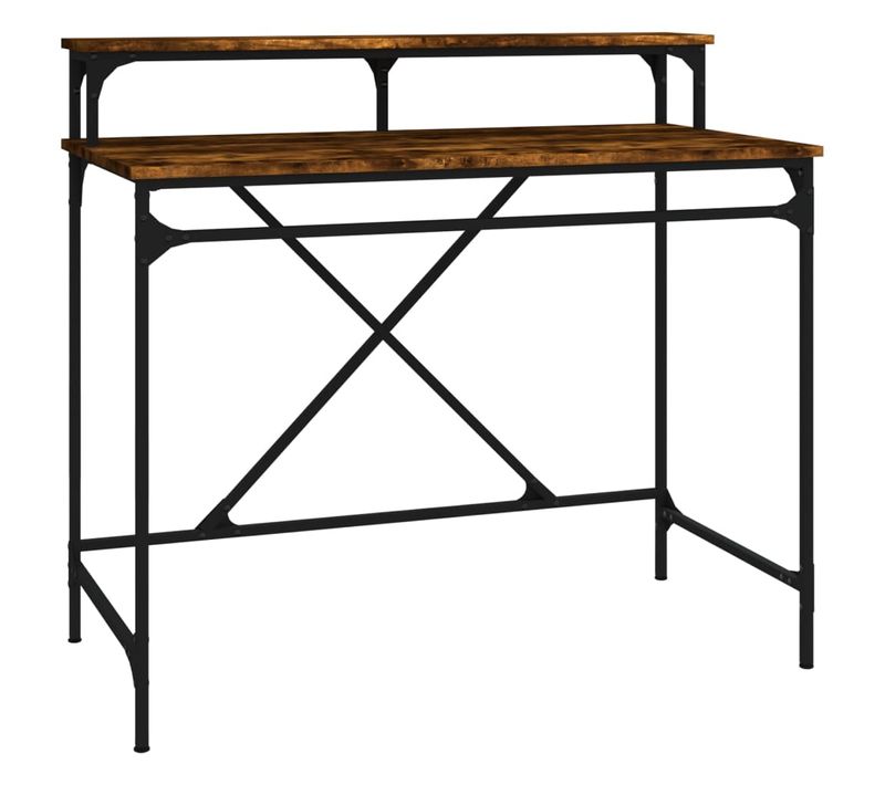 Bureau 100 × 50 × 90 Cm Avec Étagère, Table De Bureau Industrielle En Chêne Fumé Et Fer