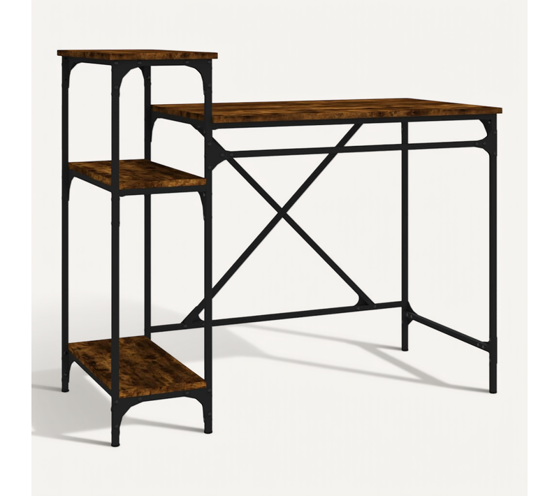Bureau Avec étagères Chêne 105x50x90 Cmbois Contreplaqué Et Fer