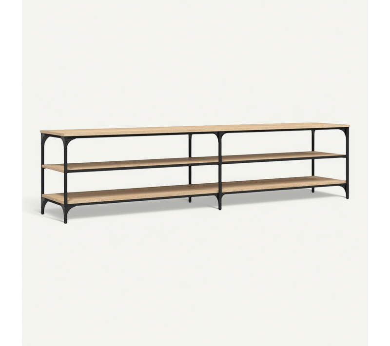 Meuble TV Chêne Sonoma 200x30x50 Cm Bois Contreplaqué Et Métal