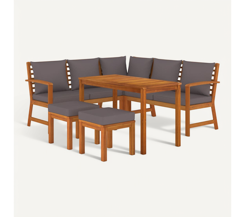 Ensemble À Manger De Jardin 6 Pièces Avec Coussins Bois D'acacia Modulaire