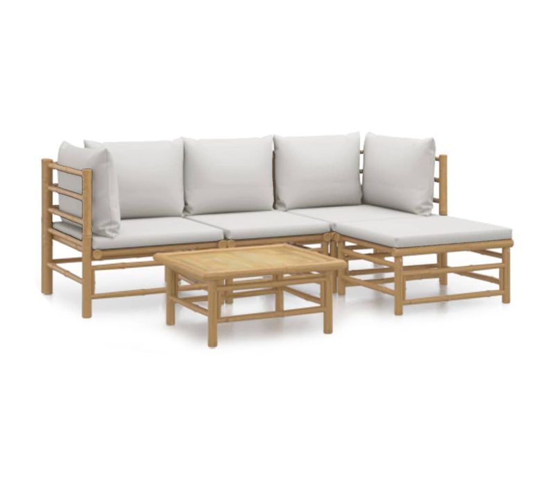 Salon De Jardin 5 Pièces Avec Coussins Gris Clair Bambou