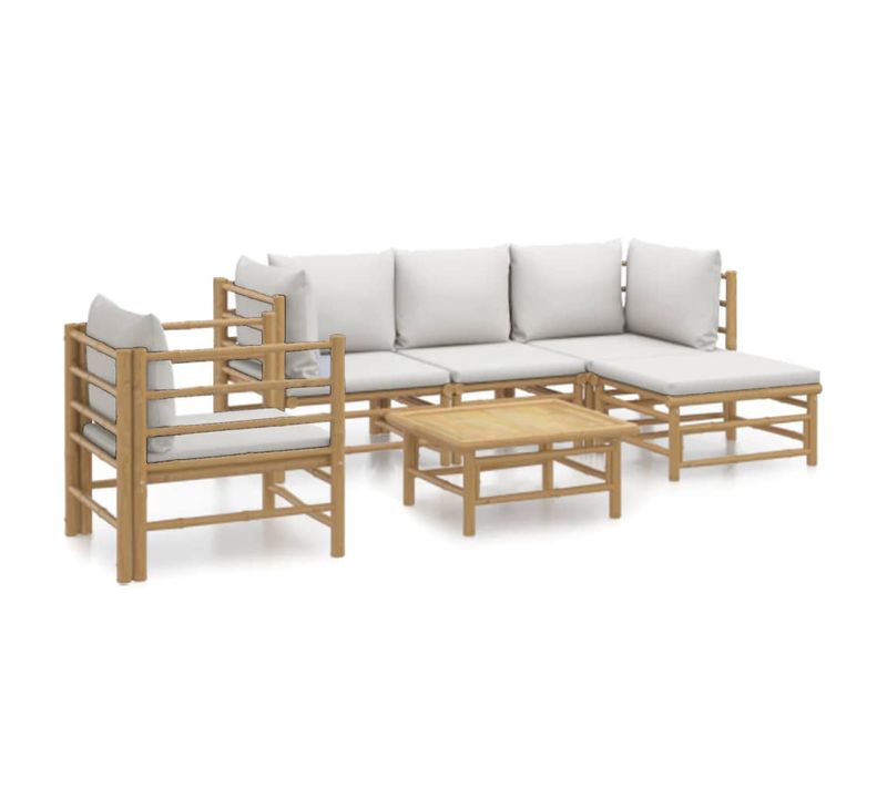 Salon De Jardin 6 Pièces Avec Coussins Gris Clair Bambou