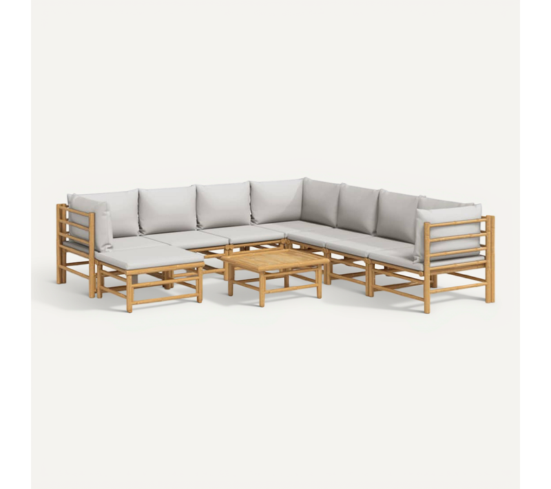 Salon De Jardin 9 Pièces Avec Coussins Gris Clair Bambou