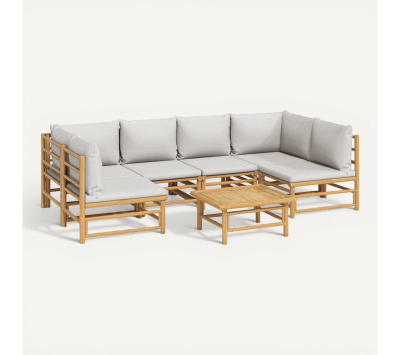 Salon De Jardin 7 Pièces Avec Coussins Gris Clair Bambou Modulaire