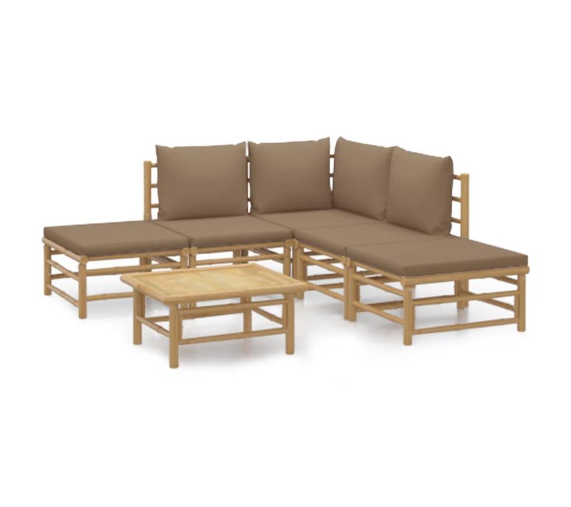 Salon De Jardin 6 Pièces Avec Coussins Taupe Bambou