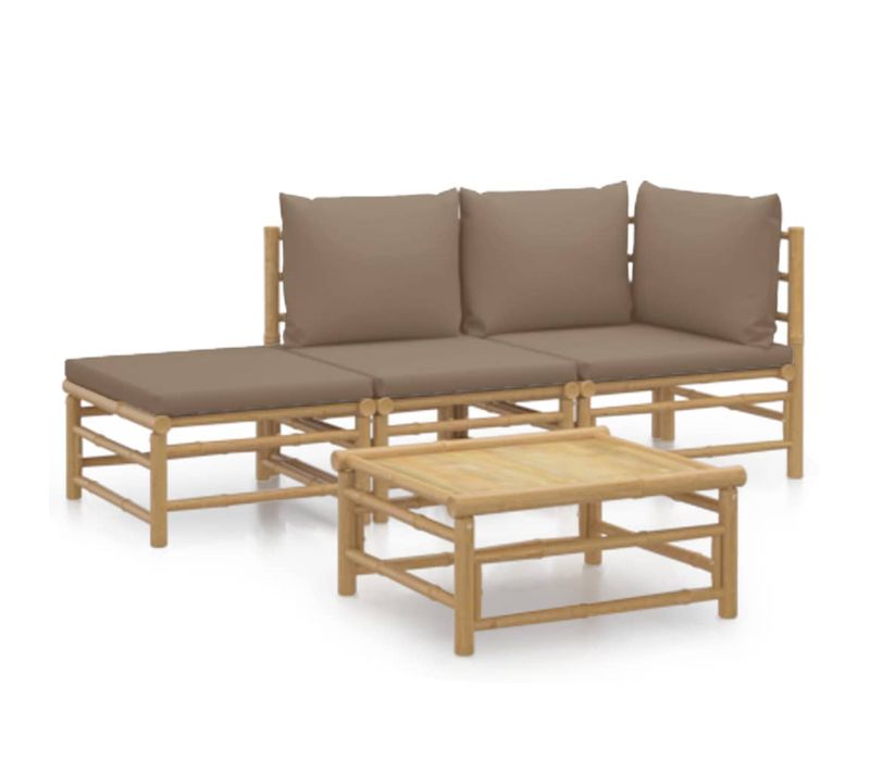 Salon De Jardin 4 Pièces Avec Coussins Taupe Bambou