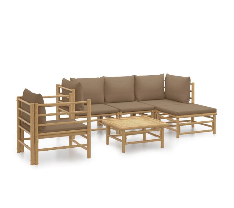 Salon De Jardin 6 Pièces Avec Coussins Taupe Bambou