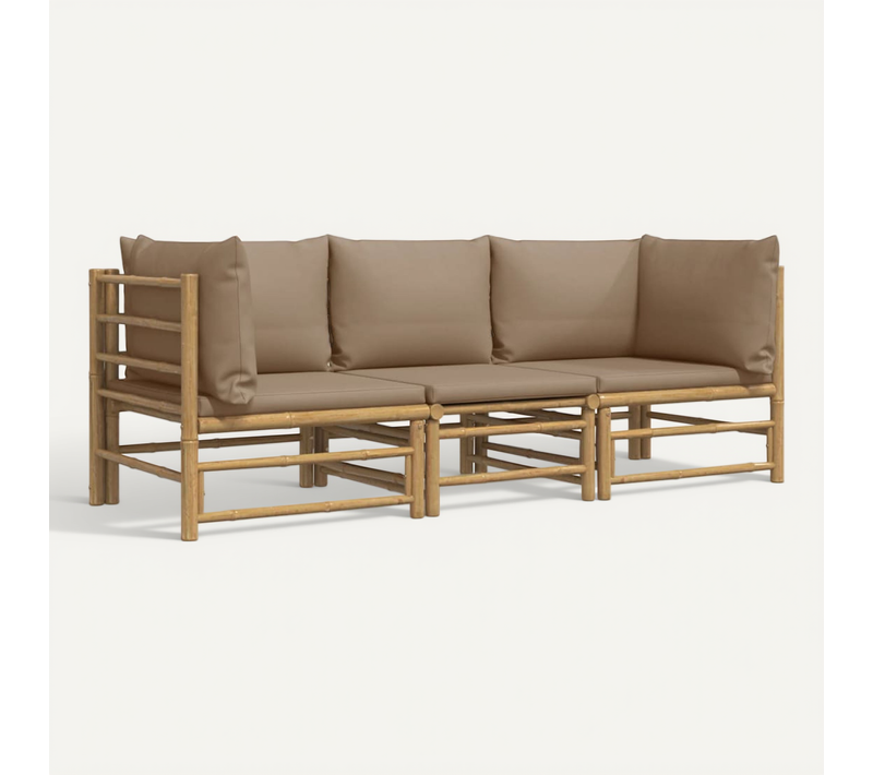 Salon De Jardin 3 Pièces Avec Coussins Taupe Bambou Modulaire