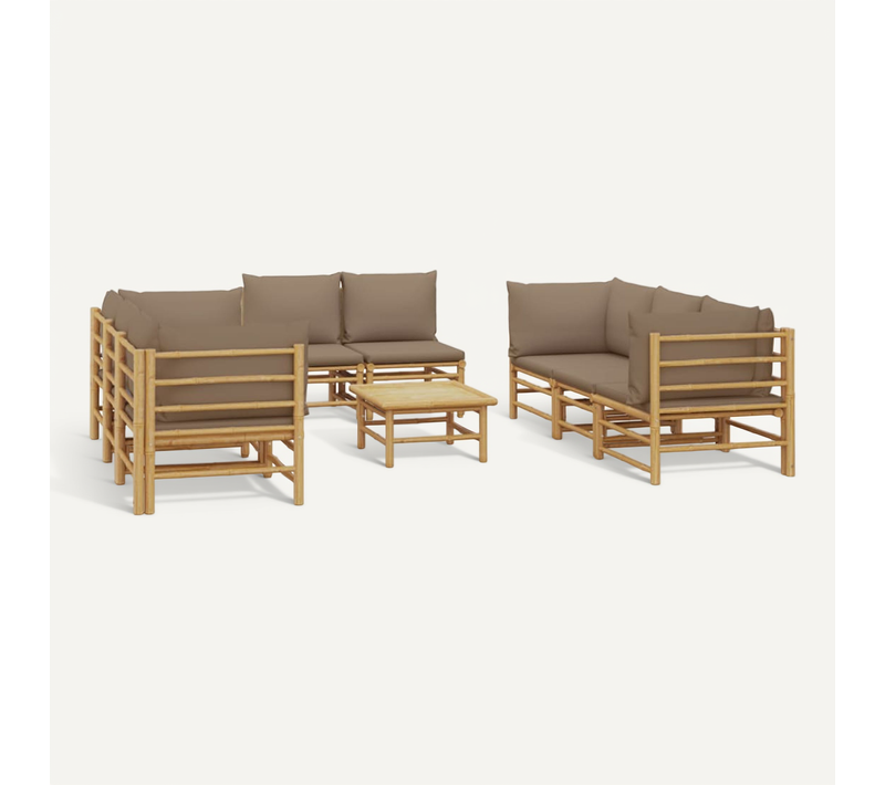 Salon De Jardin 9 Pièces Avec Coussins Taupe Bambou