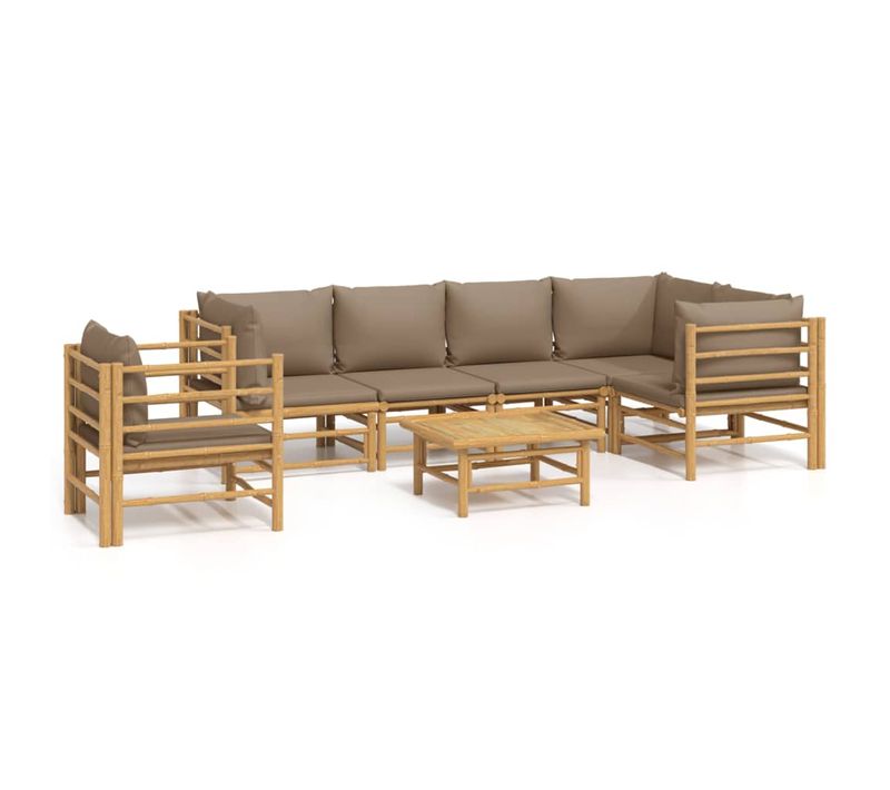 Salon De Jardin 7 Pièces Avec Coussins Taupe Bambou