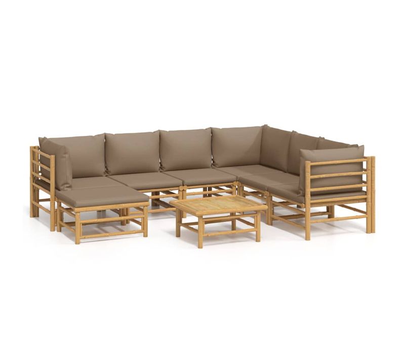 Salon De Jardin 8 Pièces Avec Coussins Taupe Bambou