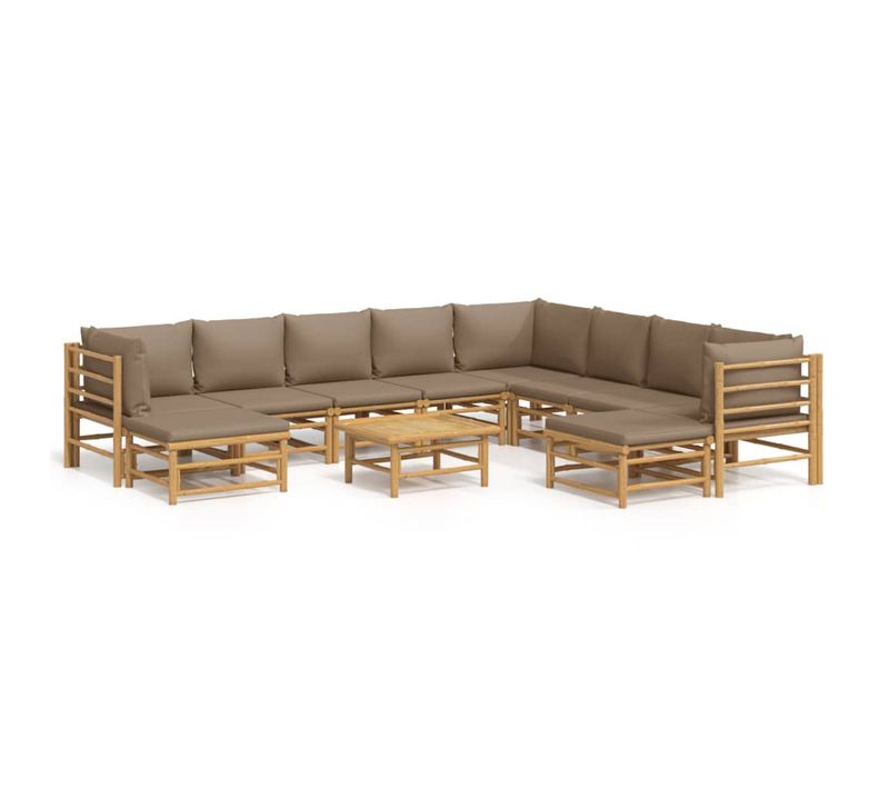 Salon De Jardin 11 Pièces Avec Coussins Taupe Bambou