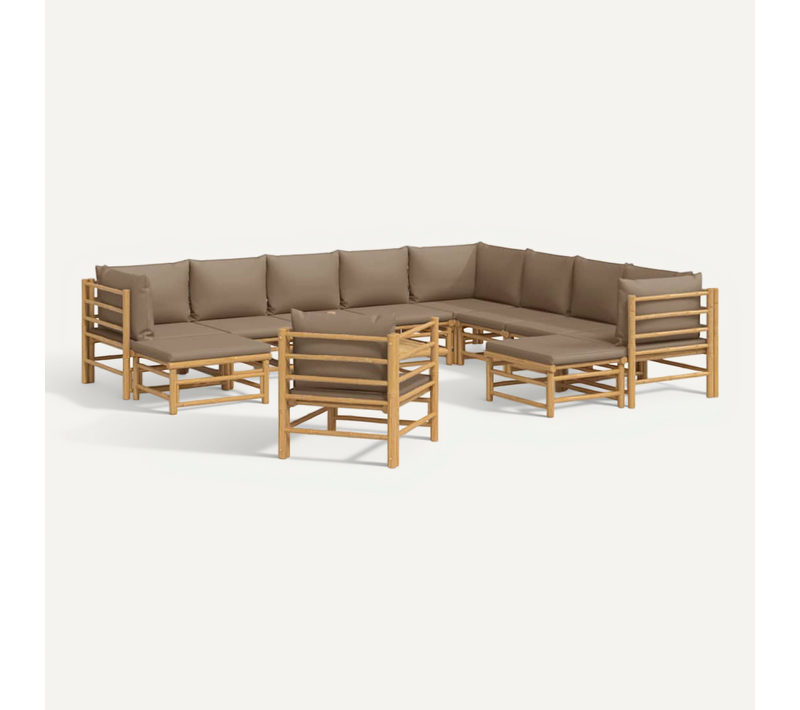 Salon De Jardin 12 Pièces Avec Coussins Taupe Bambou Modulaire