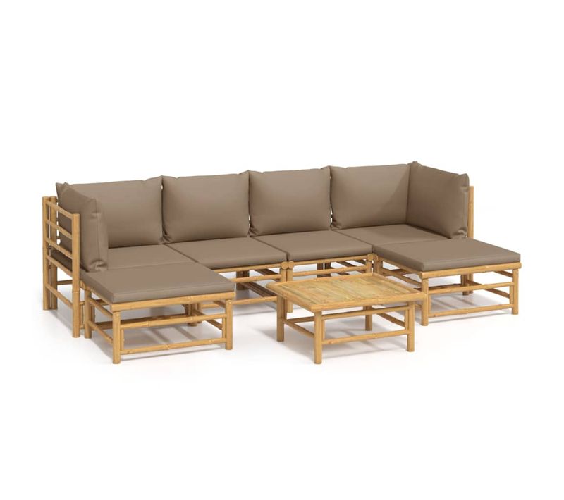 Salon De Jardin 7 Pièces Avec Coussins Taupe Bambou