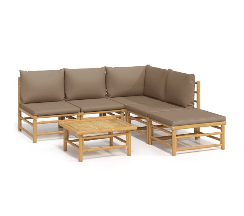 Salon De Jardin 6 Pièces Avec Coussins Taupe Bambou