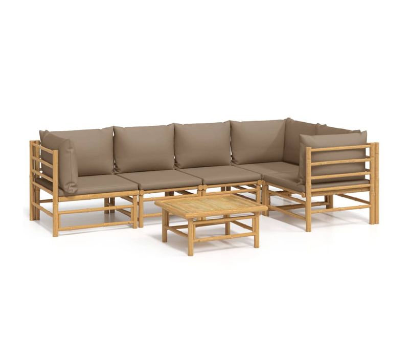 Salon De Jardin 6 Pièces Avec Coussins Taupe Bambou